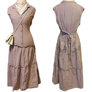 MOSS Women's Tan/Cream Striped Button Up Collar Dress